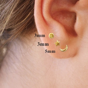 Orecchini moon e star non corrispondenti • Orecchini a bottone in argento sterling set di 3 orecchini a borchie non corrispondenti • Regalo di Natale per donne Idea Presente