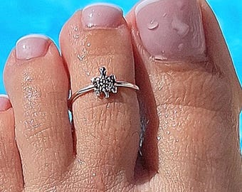 Turtle Toe Ring – Verstellbarer Zehenring Silber, Waterproof Toe Ring, Sea Turtle Ring, Boho Strand Schmuck Geschenk für Sie