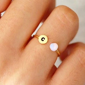 Zarter Initialenring, Roher Opalring, Valentinstagsgeschenk, Benutzerdefinierter Namensring, Muttertagsgeschenk, Briefring, personalisierte Geschenke für sie