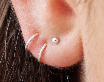 DIOFRG 3 Pairs Sterling Silver Ear Stud Small Hoop Huggie Piercing Earrings Cubic Zirconia Cuffs Tiny Cartilage Earring Mini Hoops Hypoallergenic for Women Teen Girls 