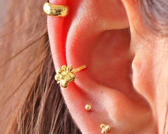 Pfote Abdruck Muschel Hoop, Helix Ohrring, Tragus Piercing, Knorpel Hoop, Gold Muschel Ohrring, Geschenk für sie, Helix Schmuck, Schmuck für Tierliebhaber