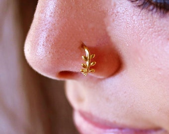 Nasenring Branches, Gold Nasenring Hoop, Silber Nasenpiercing, Rosegold Nasenring, Dainty Nostril Piercing Schmuck, Geschenk für Sie