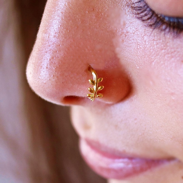 Argola de nariz Branches, Aro nariz ouro, Aro nariz prata, Aro nariz ouro rosa, Piercing nostril delicado, Presente joias para mulher