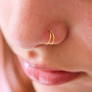 Double Nose Ring for Single Piercing, Gold Nose Ring Hoop, Double Hoop Nose Ring, Sterling Silver Nose Ring, Double Nose Ring Single Pierced