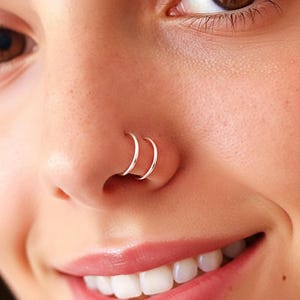 Spiral Nose Ring, Double Nose Ring, Doppio Effetto Con Un Solo Foro, 22G–16G, Destra/Sinistra