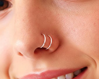 Spiral Nose Ring, Double Nose Ring, Doppel Nasenring Effekt, 22G 20G 18G 16G, Rechts/Links, Geschenk Schmuck
