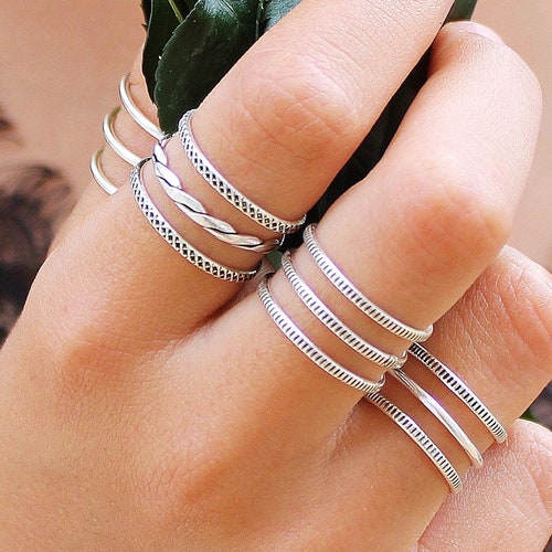 4 Sterling Silver Boho Stackable Rings Set Box of 4 Silver Etsy