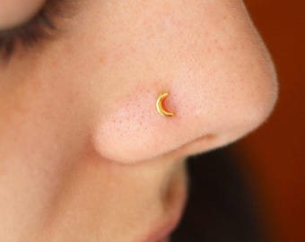 Winziger Mond Nasenstecker, Gold Nasenstecker, Zierliche Nasenringe und Ohrstecker Schmuck, Sterling Silber Nasenloch Piercing, Perfektes Geschenk für Sie