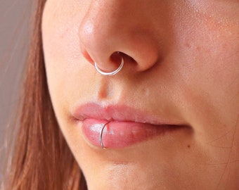 Sterling Silber Fake Septum Ring, Fake-Piercing, Gold Faux Septum Ring, bequemes Fake Septum Piercing, Septum Ring kein Piercing erforderlich