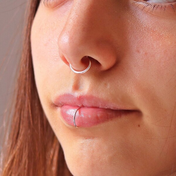 Sterling Silber Fake Septum Ring, Fake-Piercing, Gold Faux Septum Ring, bequemes Fake Septum Piercing, Septum Ring kein Piercing erforderlich