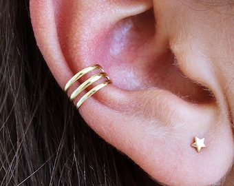 Minimalist Triple Band Ear Cuff Earrings no Piercing, Ear Cuff Triple, Gold Ear Cuff, Sterling Ear Cuff