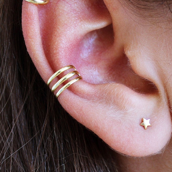 Boucles d'oreilles minimalistes Triple Band Ear Cuff sans Piercing, Triple ou Double Ear Cuff, Gold Ear Cuff, Sterling Ear Cuff