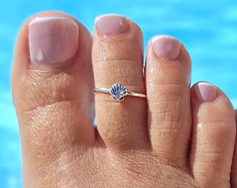 Cowrie Shell Toe Ring – Silber Zehenring Verstellbar, Muschel Sommer Schmuck Wasserdicht, Geschenk für Sie, Boho Strand Look