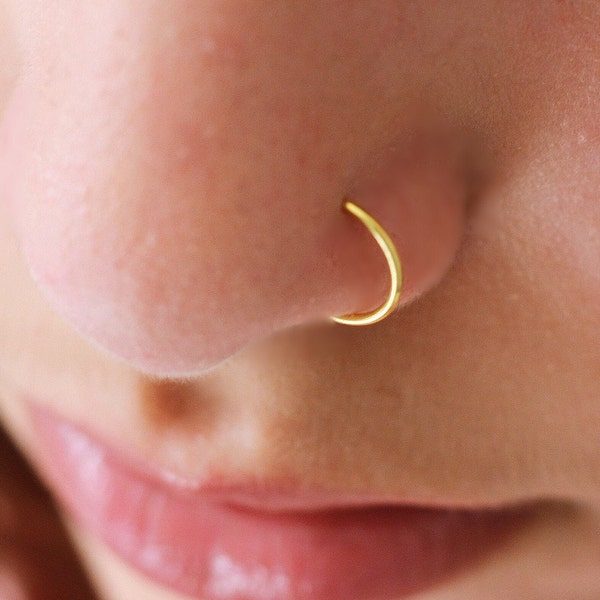 Gold Nose Ring Hoop, Sterling Silver Nose Ring, Gold Nose Hoop, Rose Gold Nose Ring 22g, 6mm Nose Ring 18, 20, 22 Gauge22,20,18