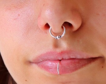 Zilveren faux septum ring, nep neusring, faux septum piercing, nep piercings, nep septum piercing, neus manchet geen piercing