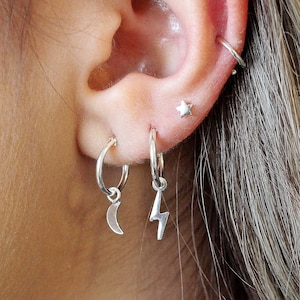 Moon  Earrings • Small Hoop Earrings With Charm •  Huggie Earrings • Dainty Minimalist Earrings • Tiny Hoop Earrings •  Huggie Hoop Earrings