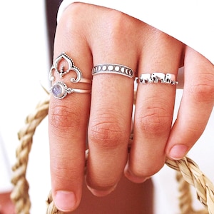 LOT de 2 bagues empilables en argent sterling bagues bohèmes, bague en argent sterling, bague empilable, bijoux célestes, cadeaux pour la Saint-Valentin