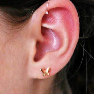Orecchini a farfalla, orecchini in oro rosa, orecchini piccoli, orecchini minimalisti