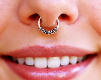 Silber Fake Septum Ring, Fake Nasenring, Faux Septum Ring, Fake-Piercing, Fake Septum Piercing, Nasenmanschette kein Piercing