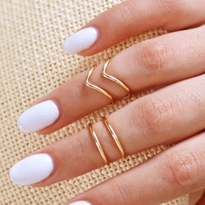 4 Gold Knuckle Ring Set, Above the Knuckle Rings, Stacking Midi Ring, Rings, Mid Knuckle Ring, Gold Ring, Gold Stacking Rings, Simple Rings