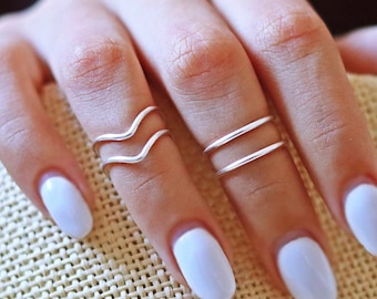 4 Chevron Knuckle Ring - Silver Ring - Adjustable Ring -  Stacking Ring - Above Knuckle Ring - Set of 4 Silver Midi Ring