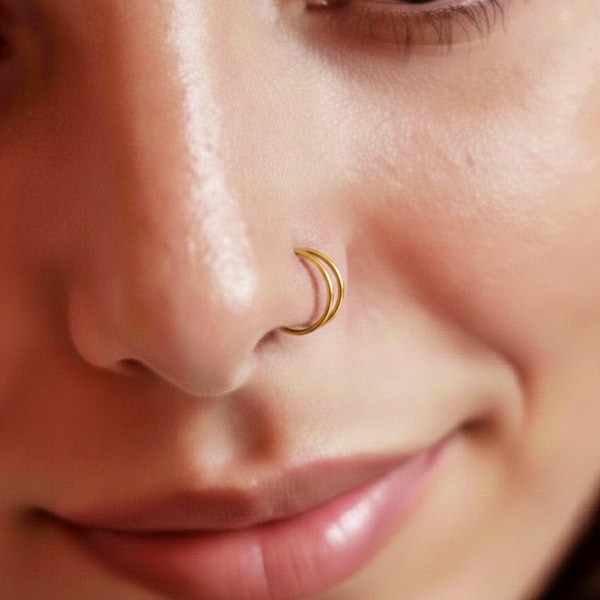 Double Nose Ring for Single Piercing, Gold Nose Ring Hoop, Double Hoop Nose Ring, Sterling Silver Nose Ring, Double Nose Ring Single Pierced