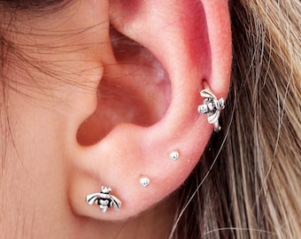 Tiny Bee Conch Ring, Bee Helix Earring, Honey Bee Earrings