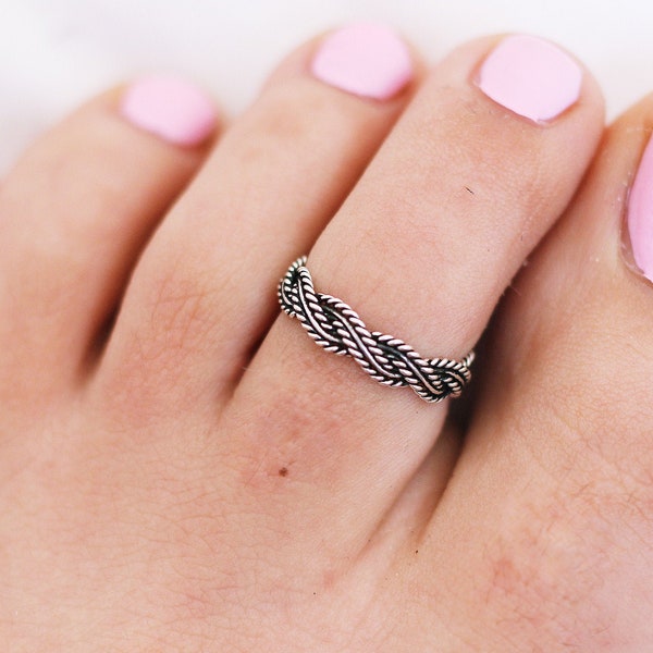 Braided Toe Ring, Bohemian Toe Rings,  Sterling Silver Toe Ring, Adjustable Toe Ring, Toe Rings for Women
