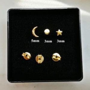 Stud Earring Set of 3 Boucles d’oreilles dépareillées •Sterling Silver Tiny Star Studs •Mix and Match Earrings Minimalist• Cadeau de Noël pour Bestfriend