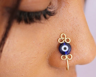 Evil Eye Nose Cuff , Gold Nosecuff, No Piercing Needed , Pierceless Nose Ring, Fake Nose Ring,Tribal Nose Cuffs, Nose RingHandmade Jewelery