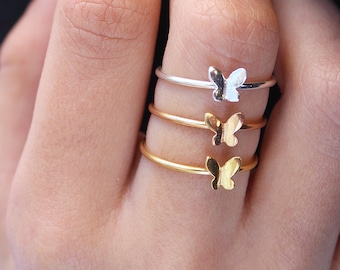 Gold Butterfly Ring, Dainty Silver Ring, Best Friend Rose Gold Ring,  Gift for Her, Mom,