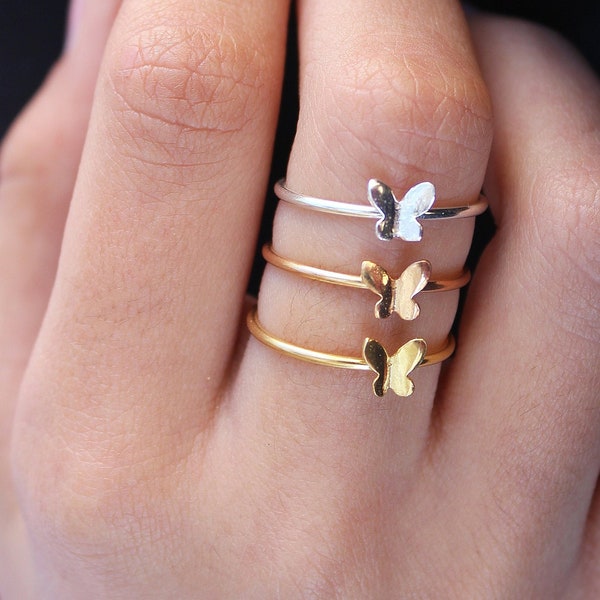Gold Butterfly Ring, Dainty Silver Ring, Best Friend Rose Gold Ring,  Gift for Her, Mom,