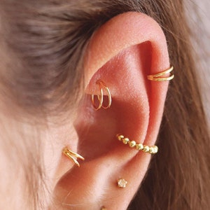 Double Helix Hoop, Sterling Silver Helix Piercing, Conch Hoop, Tiny Cartilage Hoop, Tiny Small Hoop Earrings, Huggie Earrings, Gift for Her