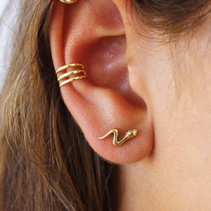 Tiny Snake Stud Earrings Snake Studs Minimal Gold Stud Earrings