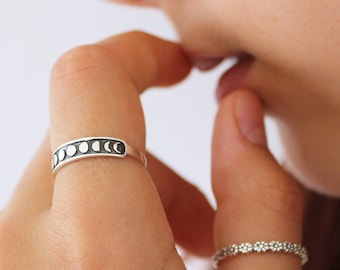 Mond Phase Sterling Silber Ring Sterling Silber Mond Ring zierliche Ring minimalistischen Ring Boho Ringe für Frauen Valentinstag Geschenk himmlischen