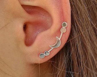 Boucles d'oreilles Moon Ear Climber, Ear Crawler, Cadeau pour elle, Boucles d'oreilles Moon Climber, Boucles d'oreilles célestes