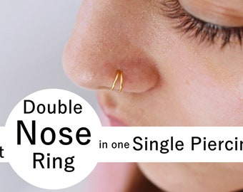 Double Nose Ring for Single Piercing, Gold Nose Hoop, Double Hoop Nose Ring, Sterling Silver Nose Ring, Double Nose Ring Single Pierced