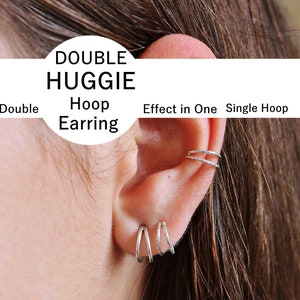 Pair of Double Hoop Earrings Gold Huggie Earrings Small Hoop