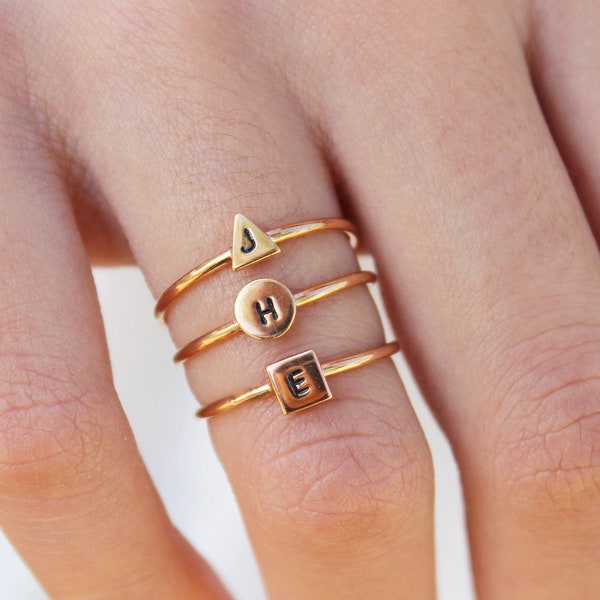 Pinky Ring for Women, Custom Initial Ring, Rose Gold Signet Ring, Personalized Gift for Women