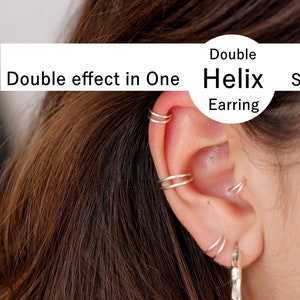 Double Helix Hoop, Sterling Silver Helix Piercing, Conch Hoop, Tiny Cartilage Hoop, Tiny Small Hoop Earrings, Huggie Earrings, Gift for Her