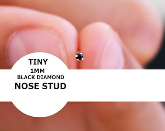 Tiny 1mm  Nose Stud, Black Diamond Nose Stud, Teeny TINY Nose Ring Stud,Diamond Micro Nose Stud Nose Piercing, Nose Rings , 22g Nose Ring