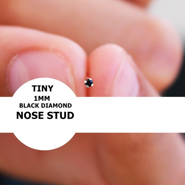 Tiny 1mm  Nose Stud, Black Diamond Nose Stud, Teeny TINY Nose Ring Stud,Diamond Micro Nose Stud Nose Piercing, Nose Rings , 22g Nose Ring