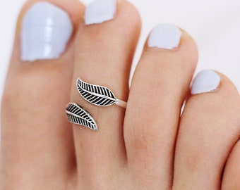 Anillo de dedo del pie delicado de hojas, anillo del dedo del pie de plata de ley, anillo del dedo del pie ajustable, anillos del dedo del pie para las mujeres
