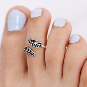 Leafs Dainty Toe Ring, Sterling Silver Toe Ring, Adjustable Toe Ring, Toe Rings for Women image 1