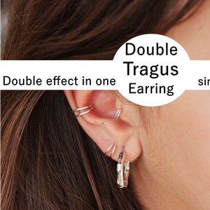 Double Tragus Earring, Gold Tragus Piercing, Double Cartilage Hoop, Conch Hoop, Tragus  Jewelry Forward Helix Earring