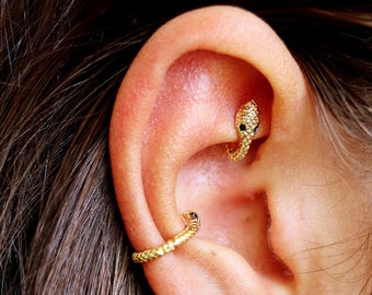 Snake Rook Piercing, Gold Rook Earring, Small Rook Jewelry, Snake Earrings, Rook Piercing Jewelry, Rook Hoop, 6mm 8mm 10mm  Hoop Earrings