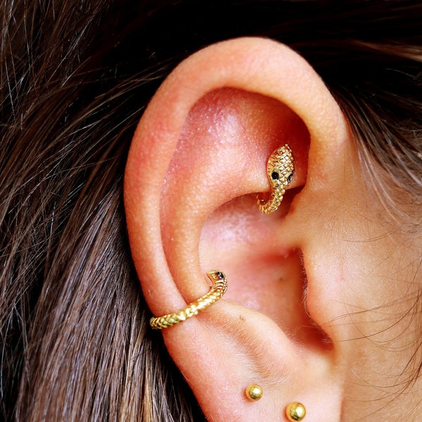 Snake Rook Piercing, Gold Rook Earring, Small Rook Jewelry, Snake Earrings, Rook Piercing Jewelry, Rook Hoop, 6mm 8mm 10mm  Hoop Earrings