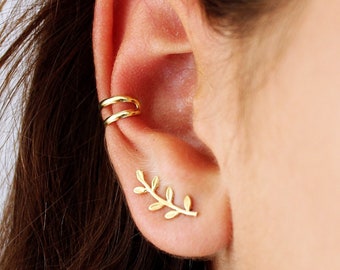 Dainty Leaf Gold Ear Climber Earrings