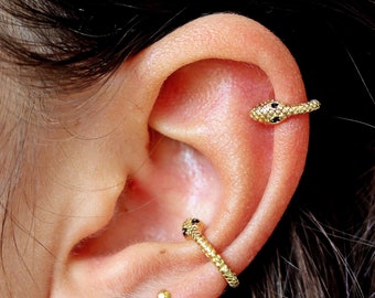 Snake Helix Piercing, Huggie Hoop Earrings, Gold Conch Hoop, Cartilage Earring, Gift for Her under 20