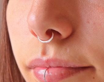 Sterling Silber Fake Septum Ring, Fake-Piercing, Gold Faux Septum Ring, bequemes Fake Septum Piercing, Septum Ring kein Piercing erforderlich